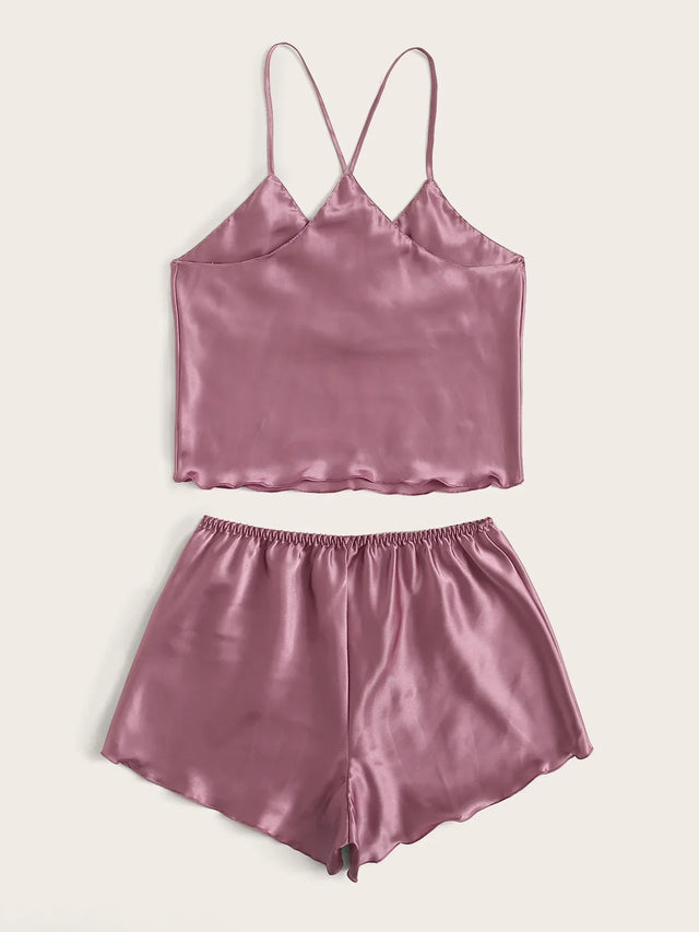 Satin Cami Top With Shorts Pajama Set - Aadima Nepal -online shopping Nepal - Fashion -Buy Clothing Online in Nepal