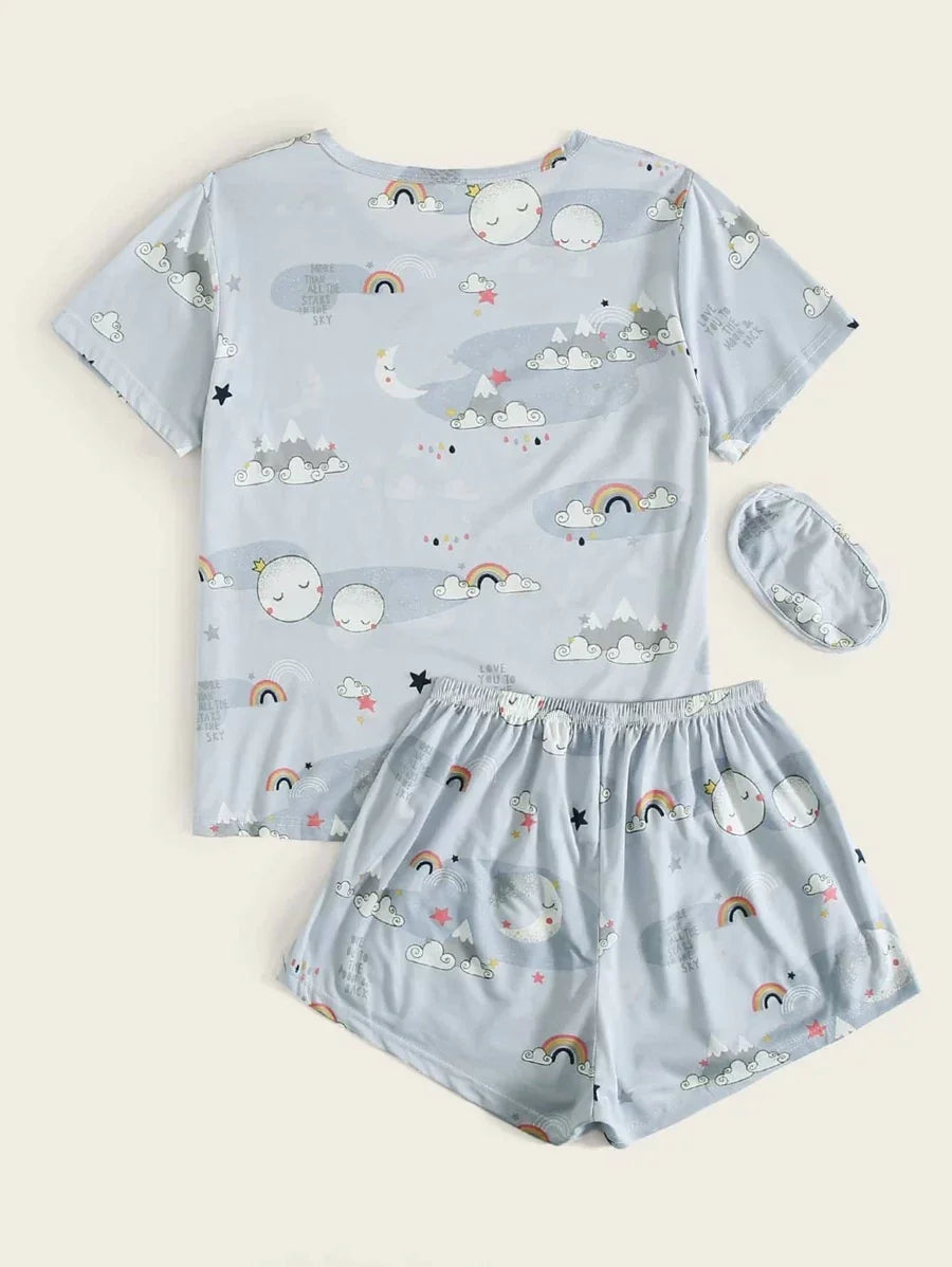 Cloud Print Pajama Set with Eye Cover - Aadima Nepal -online shopping Nepal - Fashion -Buy Clothing Online in Nepal