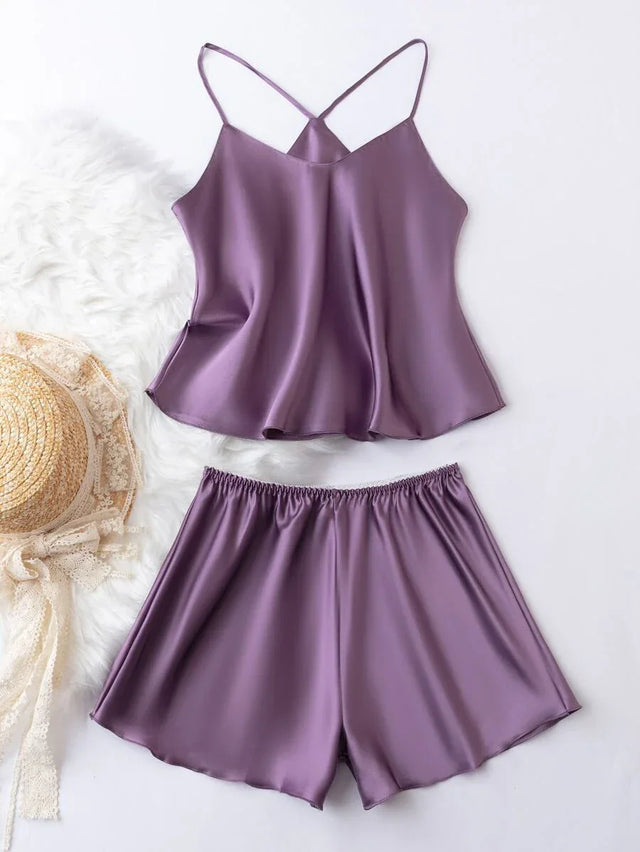Satin Cami Top With Shorts Pajama Set - Aadima Nepal -online shopping Nepal - Fashion -Buy Clothing Online in Nepal