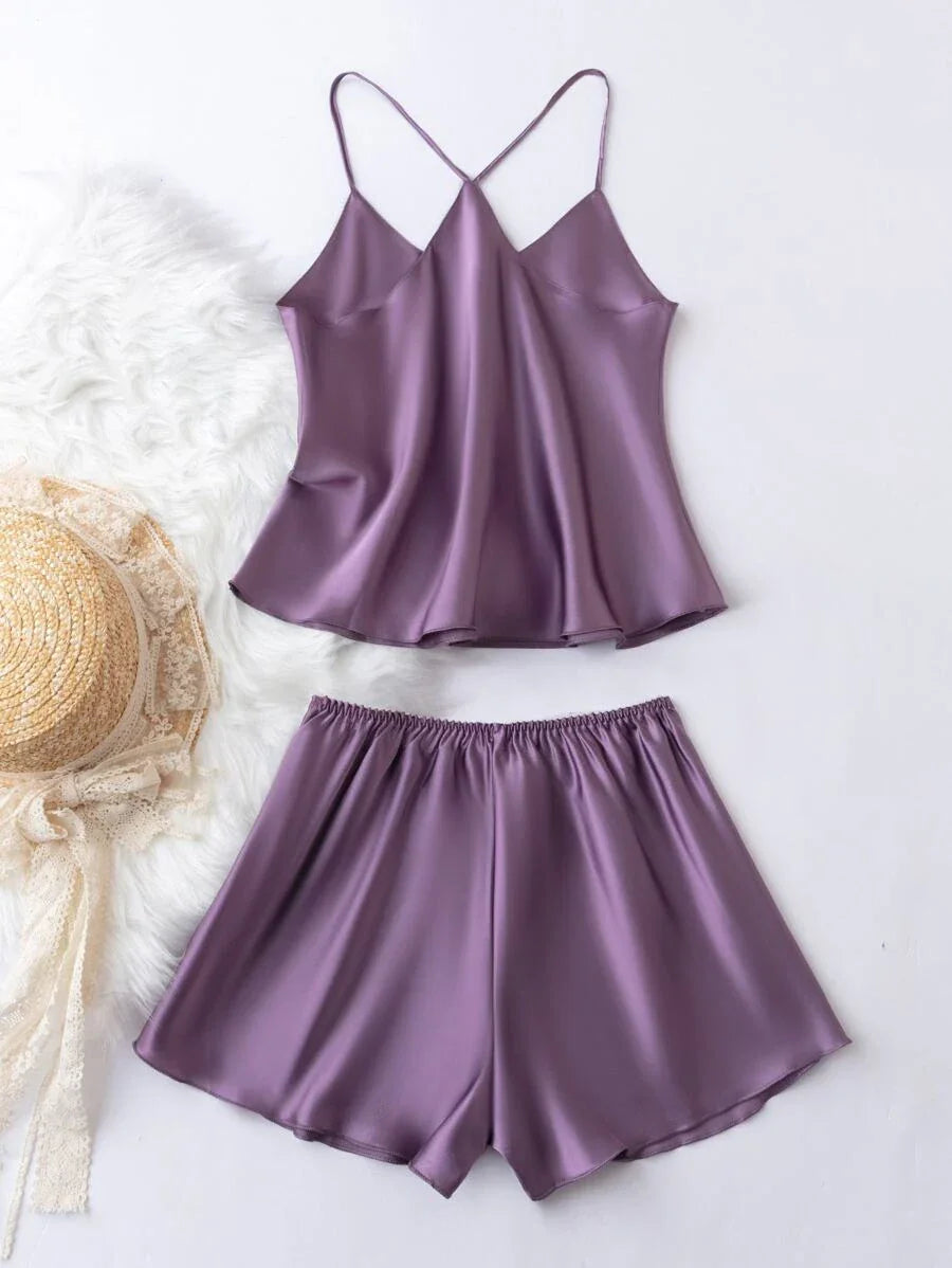 Satin Cami Top With Shorts Pajama Set - Aadima Nepal -online shopping Nepal - Fashion -Buy Clothing Online in Nepal