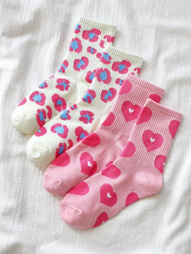 2pairs Heart Print Crew Socks - Aadima Nepal -online shopping Nepal - Fashion -Buy Clothing Online in Nepal