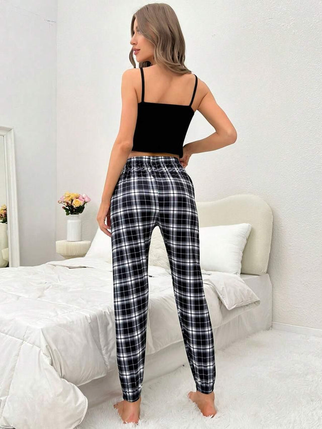 Solid Cami Top & Print Pants PJ Set - Aadima Nepal -online shopping Nepal - Fashion -Buy Clothing Online in Nepal