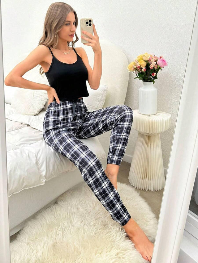 Solid Cami Top & Print Pants PJ Set - Aadima Nepal -online shopping Nepal - Fashion -Buy Clothing Online in Nepal