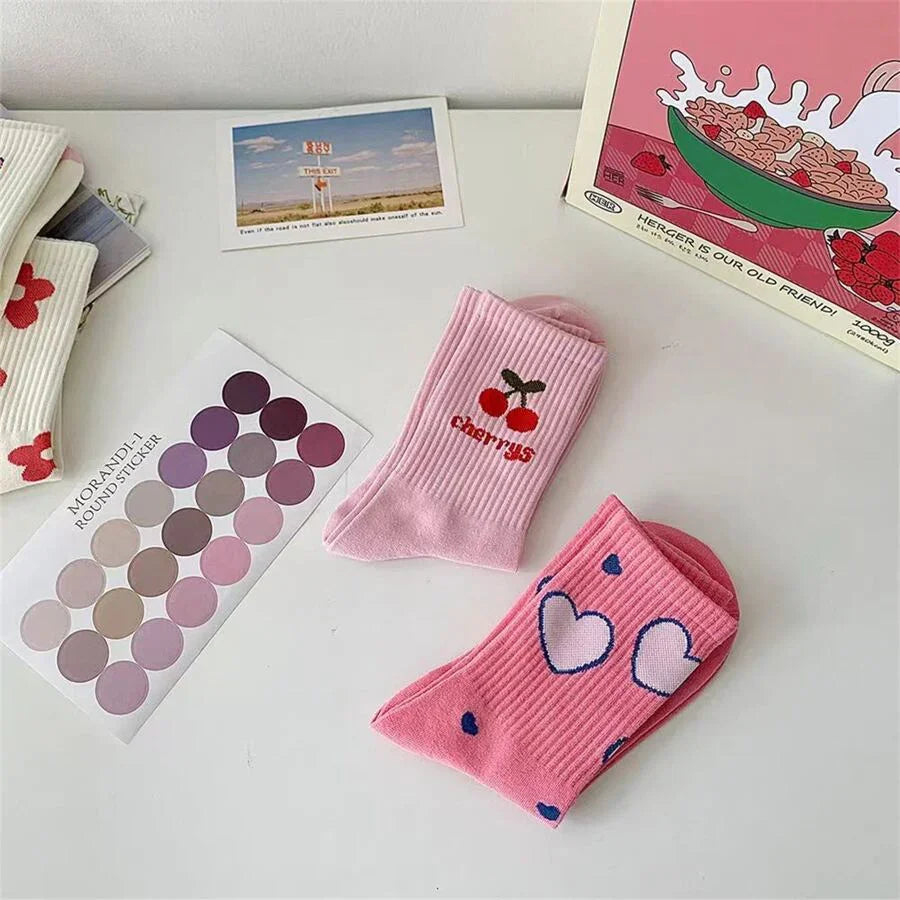 5-Pack Ladies' Cute Patterned Mid-Calf Socks (NEW STOCK) - Aadima Nepal -online shopping Nepal - Fashion -Buy Clothing Online in Nepal
