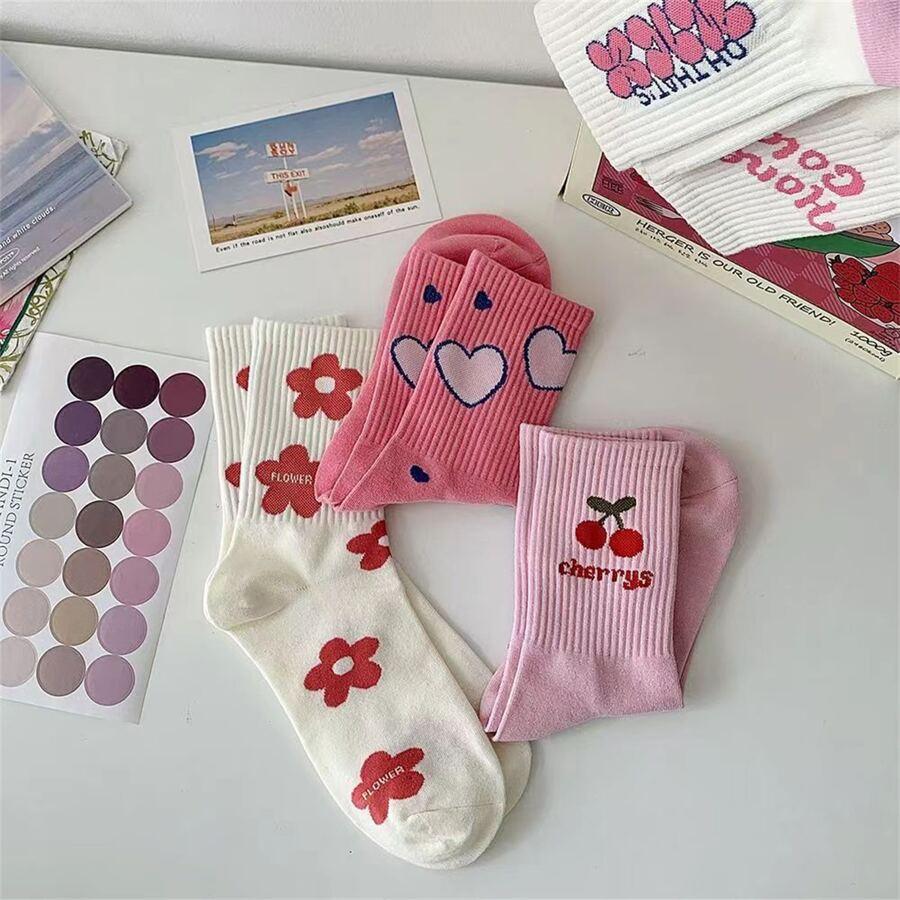 5-Pack Ladies' Cute Patterned Mid-Calf Socks (NEW STOCK) - Aadima Nepal -online shopping Nepal - Fashion -Buy Clothing Online in Nepal