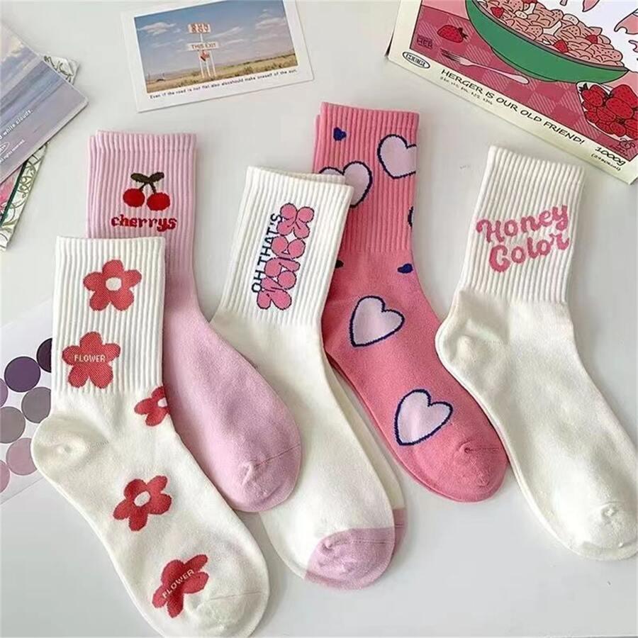 5-Pack Ladies' Cute Patterned Mid-Calf Socks (NEW STOCK) - Aadima Nepal -online shopping Nepal - Fashion -Buy Clothing Online in Nepal