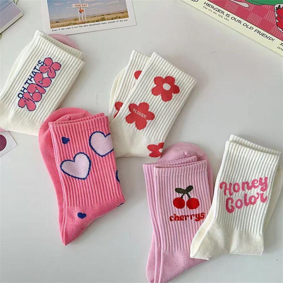 5-Pack Ladies' Cute Patterned Mid-Calf Socks (NEW STOCK) - Aadima Nepal -online shopping Nepal - Fashion -Buy Clothing Online in Nepal