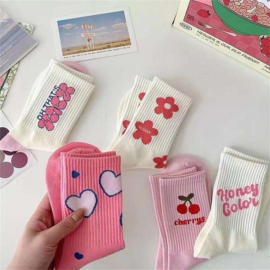 5-Pack Ladies' Cute Patterned Mid-Calf Socks (NEW STOCK) - Aadima Nepal -online shopping Nepal - Fashion -Buy Clothing Online in Nepal