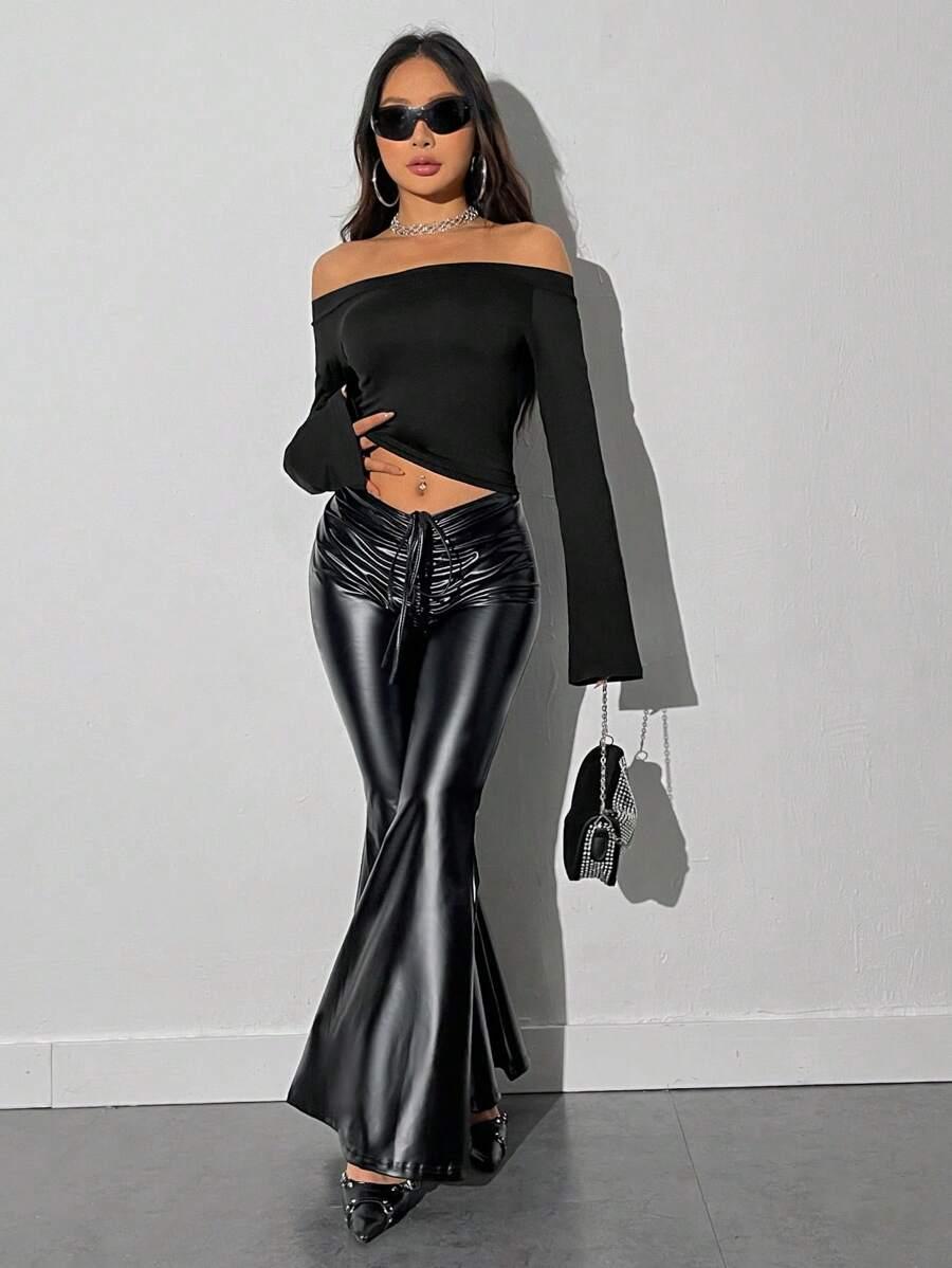 SHEIN Off-shoulder Ruffled Short Sleeve Crop Top - Aadima Nepal -online shopping Nepal - Fashion -Buy Clothing Online in Nepal