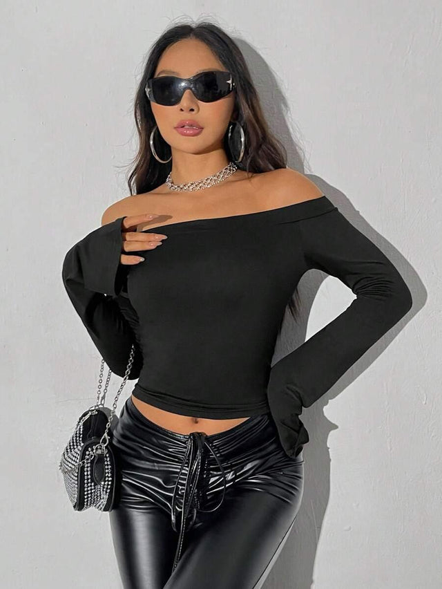 SHEIN Off-shoulder Ruffled Short Sleeve Crop Top - Aadima Nepal -online shopping Nepal - Fashion -Buy Clothing Online in Nepal