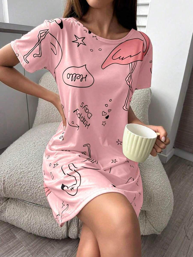 Women's Letter Printed Sleep Dress - Aadima Nepal -online shopping Nepal - Fashion -Buy Clothing Online in Nepal