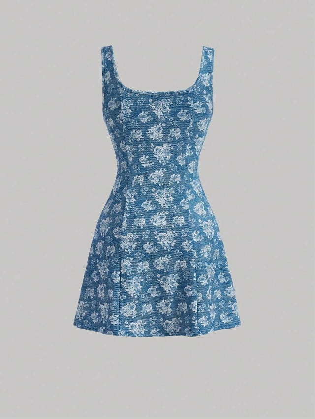 Floral Pattern Sleeveless Dress - Aadima Nepal -online shopping Nepal - Fashion -Buy Clothing Online in Nepal