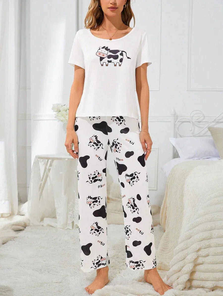 Cartoon Cow Pattern Women Pajama Set - Aadima Nepal -online shopping Nepal - Fashion -Buy Clothing Online in Nepal