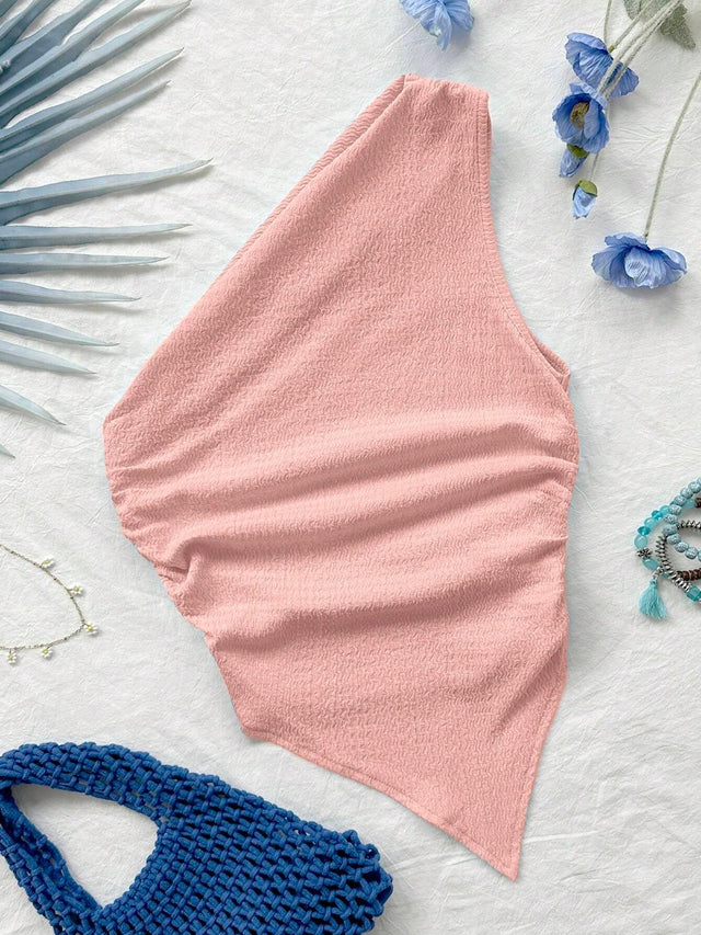 Online shopping Nepal - Buy Asymmetric Neck Pink Top With Asymmetrical Hem in Nepal