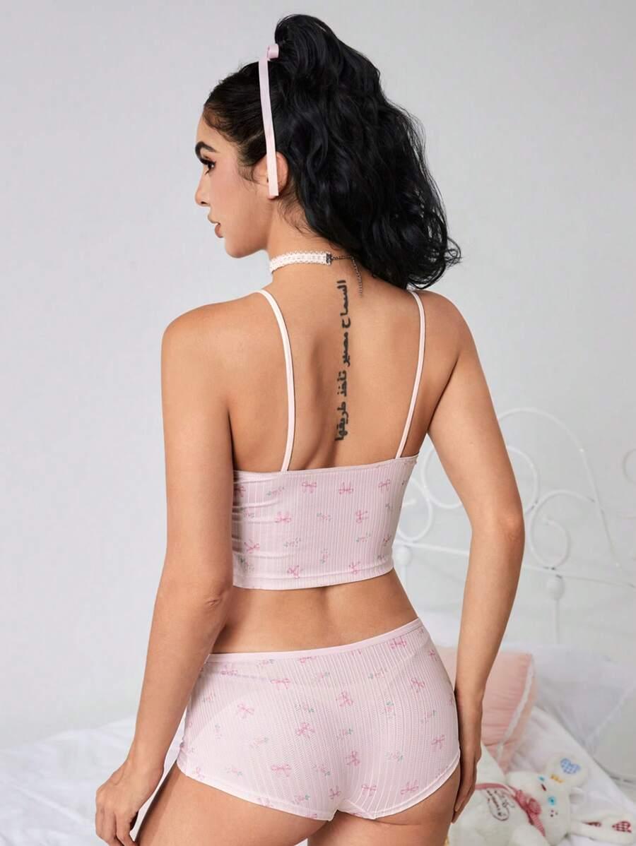 Small bow decor & floral print cami and panty set - Aadima Nepal -online shopping Nepal - Fashion -Buy Clothing Online in Nepal