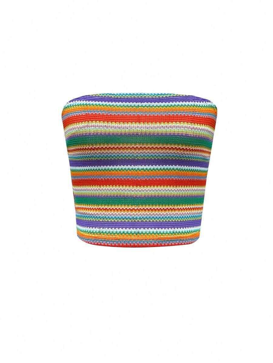 Summer Slim Fit Tube Top Colorful Stripes - Aadima Nepal -online shopping Nepal - Fashion -Buy Clothing Online in Nepal