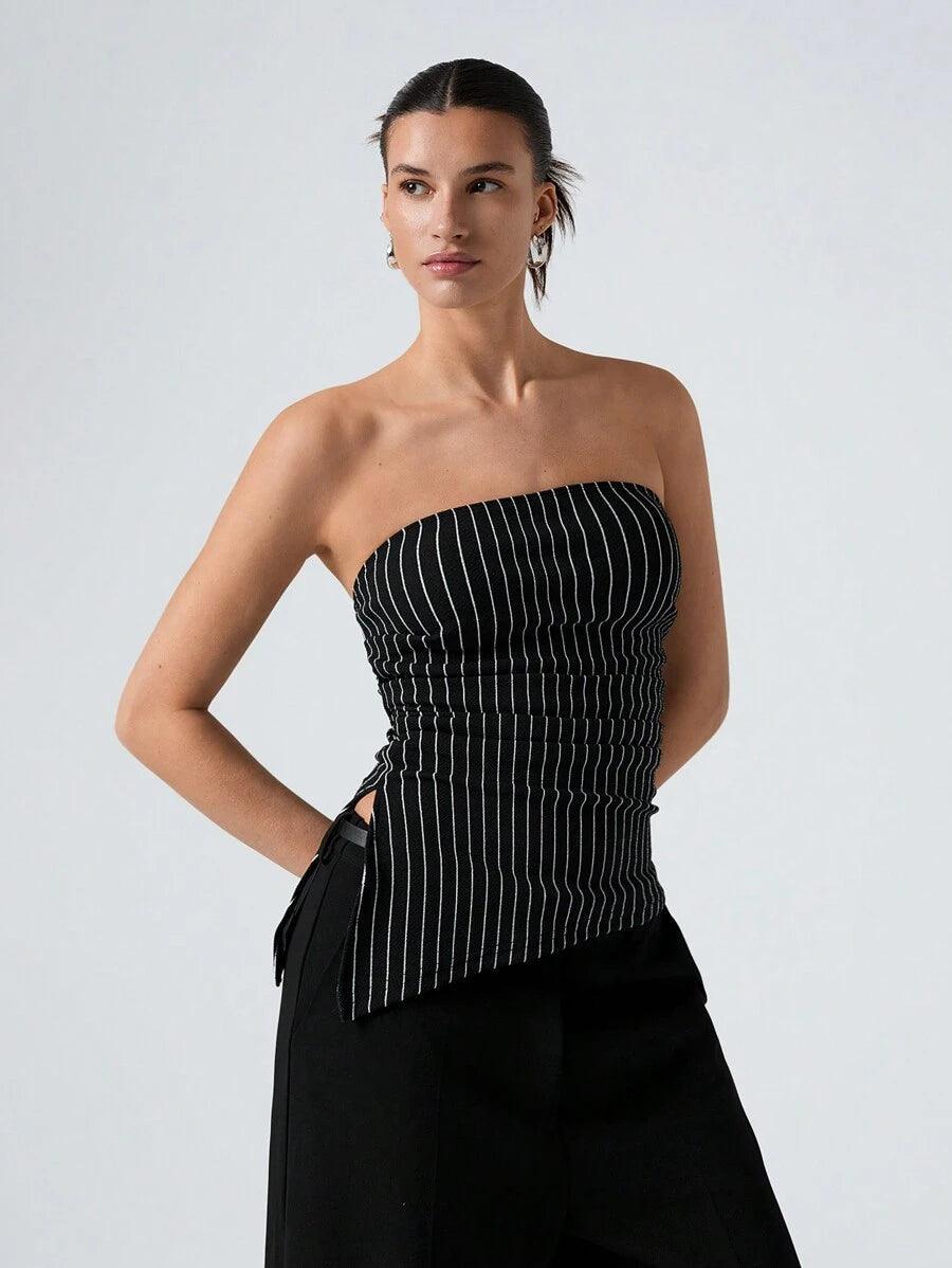 Striped Women's Asymmetric Cropped Top - Aadima Nepal -online shopping Nepal - Fashion -Buy Clothing Online in Nepal
