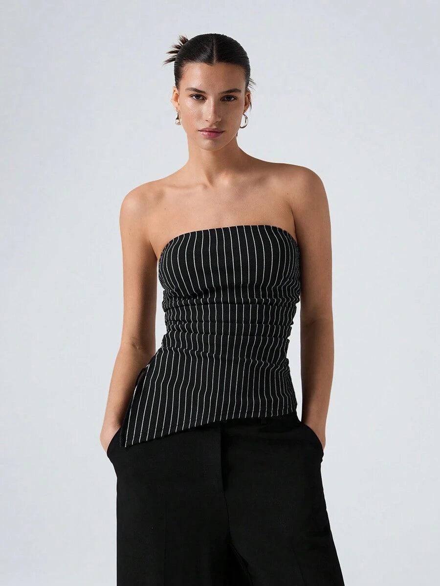 Striped Women's Asymmetric Cropped Top - Aadima Nepal -online shopping Nepal - Fashion -Buy Clothing Online in Nepal