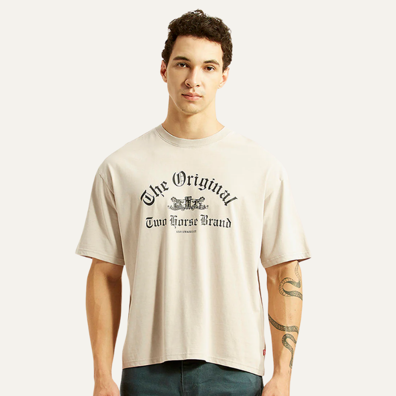 Buy Men's Graphic Print Beige Boxy T-shirt Online in Nepal - Online Shopping Nepal - Online Clothing Shop Nepal
