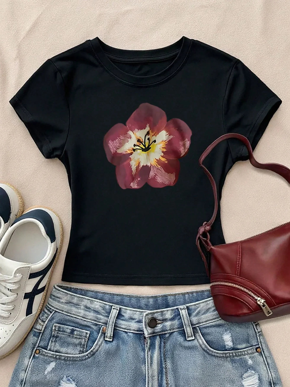 Glissea Floral Print Casual Versatile T-Shirt - Aadima Nepal -online shopping Nepal - Fashion -Buy Clothing Online in Nepal