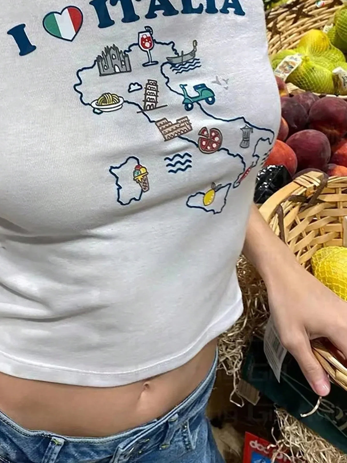I Love Italy Letter Print Tight Crop T-Shirt - Aadima Nepal -online shopping Nepal - Fashion -Buy Clothing Online in Nepal