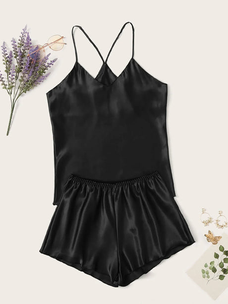 Satin Cami Top With Shorts Pajama Set - Aadima Nepal -online shopping Nepal - Fashion -Buy Clothing Online  in Nepal