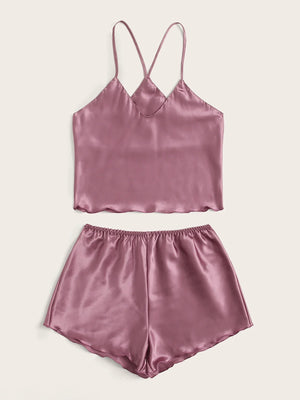 Satin Cami Top With Shorts Pajama Set - Aadima Nepal -online shopping Nepal - Fashion -Buy Clothing Online  in Nepal