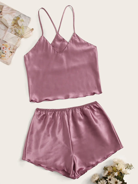 Satin Cami Top With Shorts Pajama Set - Aadima Nepal -online shopping Nepal - Fashion -Buy Clothing Online  in Nepal