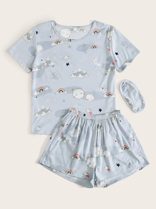 Cloud Print Pajama Set with Eye Cover - Aadima Nepal -online shopping Nepal - Fashion -Buy Clothing Online  in Nepal