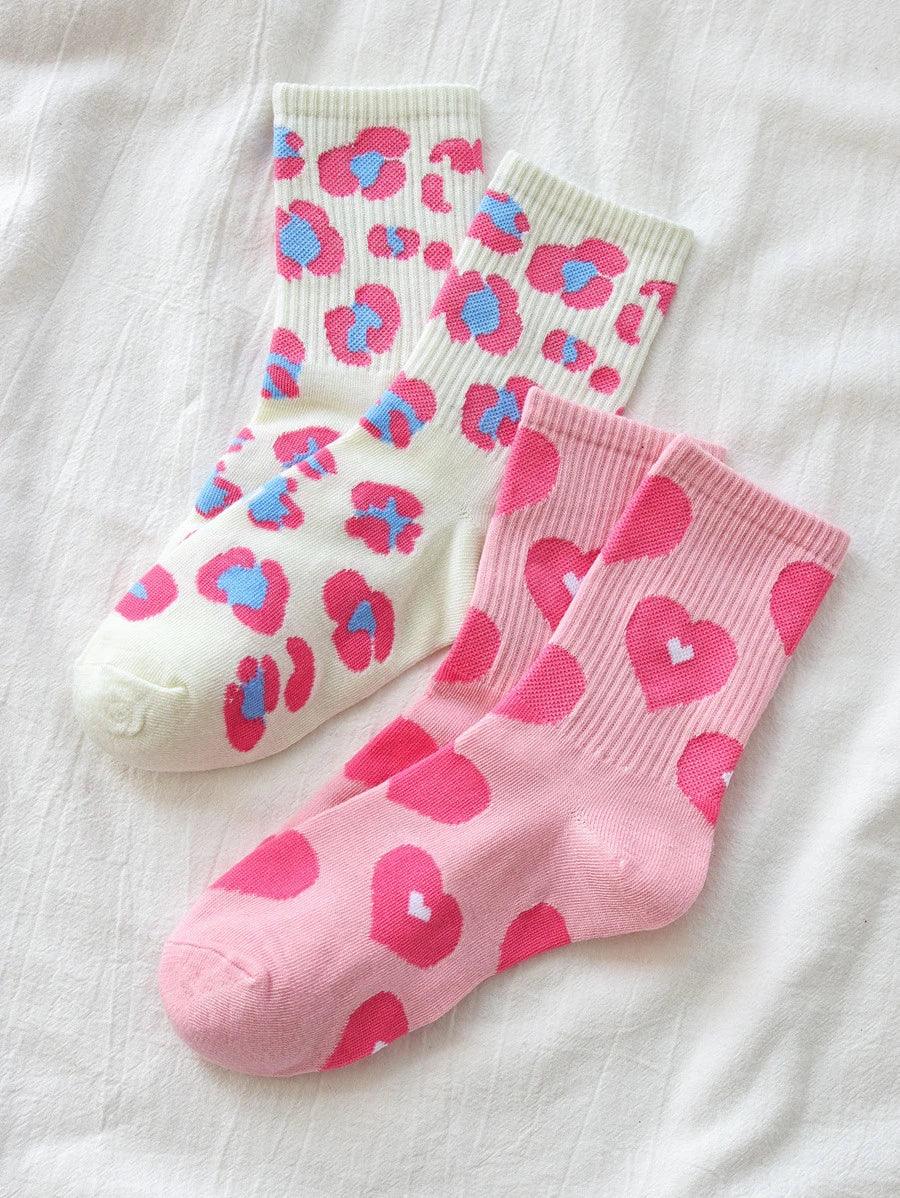 2pairs Heart Print Crew Socks - Aadima Nepal -online shopping Nepal - Fashion -Buy Clothing Online  in Nepal
