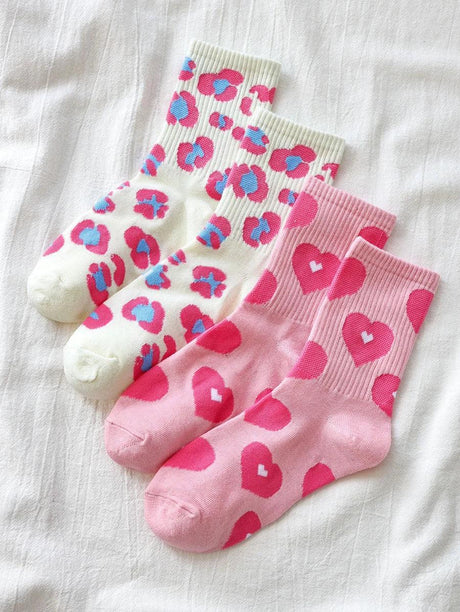 2pairs Heart Print Crew Socks - Aadima Nepal -online shopping Nepal - Fashion -Buy Clothing Online  in Nepal