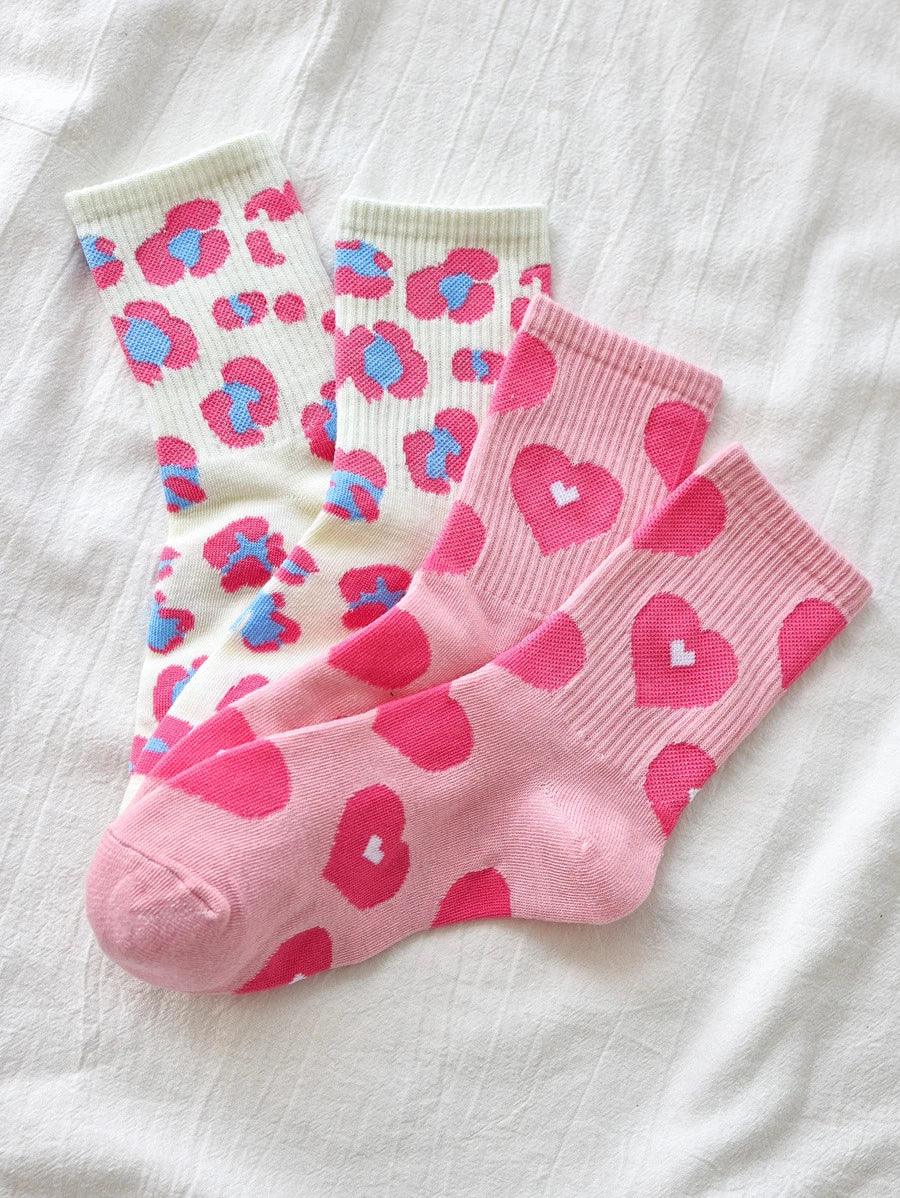 2pairs Heart Print Crew Socks - Aadima Nepal -online shopping Nepal - Fashion -Buy Clothing Online  in Nepal