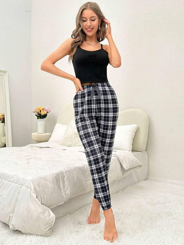 Solid Cami Top & Print Pants PJ Set - Aadima Nepal -online shopping Nepal - Fashion -Buy Clothing Online  in Nepal