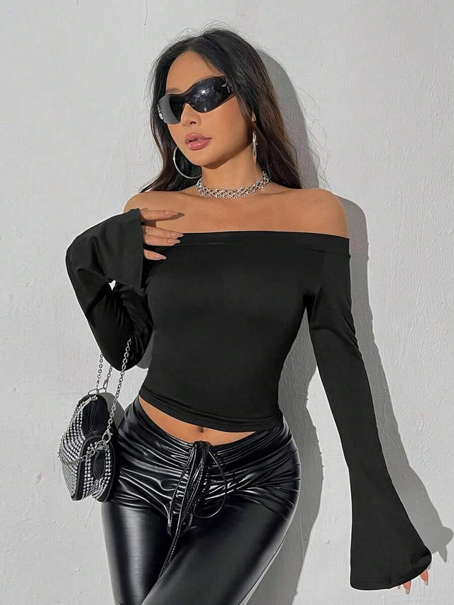 SHEIN Off-shoulder Ruffled Short Sleeve Crop Top - Aadima Nepal -online shopping Nepal - Fashion -Buy Clothing Online  in Nepal