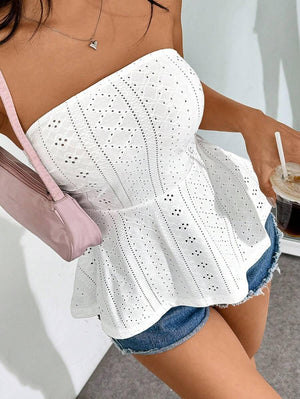 SHEIN Solid Ruffle Hem Tube Top/White - Aadima Nepal -online shopping Nepal - Fashion -Buy Clothing Online  in Nepal