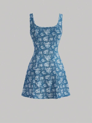Floral Pattern Sleeveless Dress - Aadima Nepal -online shopping Nepal - Fashion -Buy Clothing Online  in Nepal