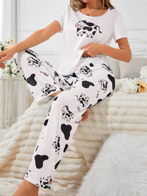 Cartoon Cow Pattern Women Pajama Set - Aadima Nepal -online shopping Nepal - Fashion -Buy Clothing Online  in Nepal