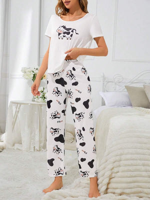 Cartoon Cow Pattern Women Pajama Set - Aadima Nepal -online shopping Nepal - Fashion -Buy Clothing Online  in Nepal