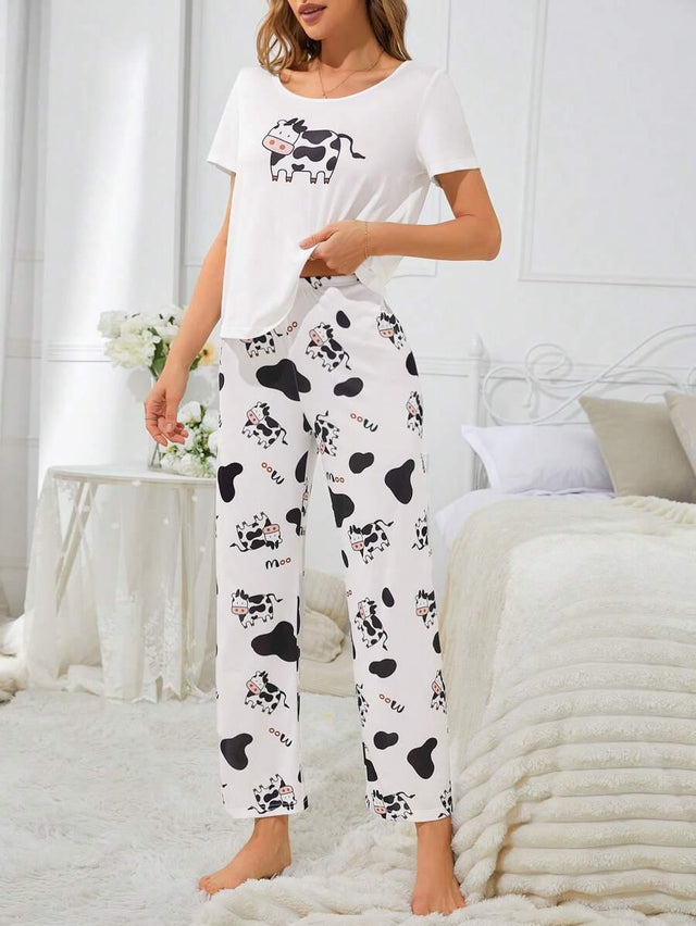 Cartoon Cow Pattern Women Pajama Set - Aadima Nepal -online shopping Nepal - Fashion -Buy Clothing Online  in Nepal