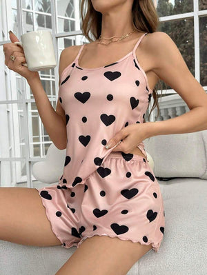 Sleeveless Camisole Heart Print Pajama Set - Aadima Nepal -online shopping Nepal - Fashion -Buy Clothing Online  in Nepal