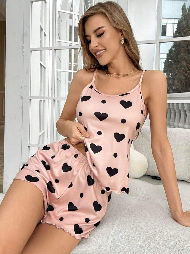 Sleeveless Camisole Heart Print Pajama Set - Aadima Nepal -online shopping Nepal - Fashion -Buy Clothing Online  in Nepal