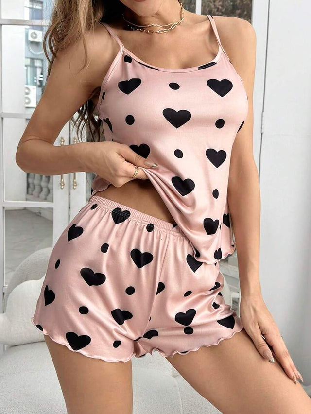 Sleeveless Camisole Heart Print Pajama Set - Aadima Nepal -online shopping Nepal - Fashion -Buy Clothing Online  in Nepal