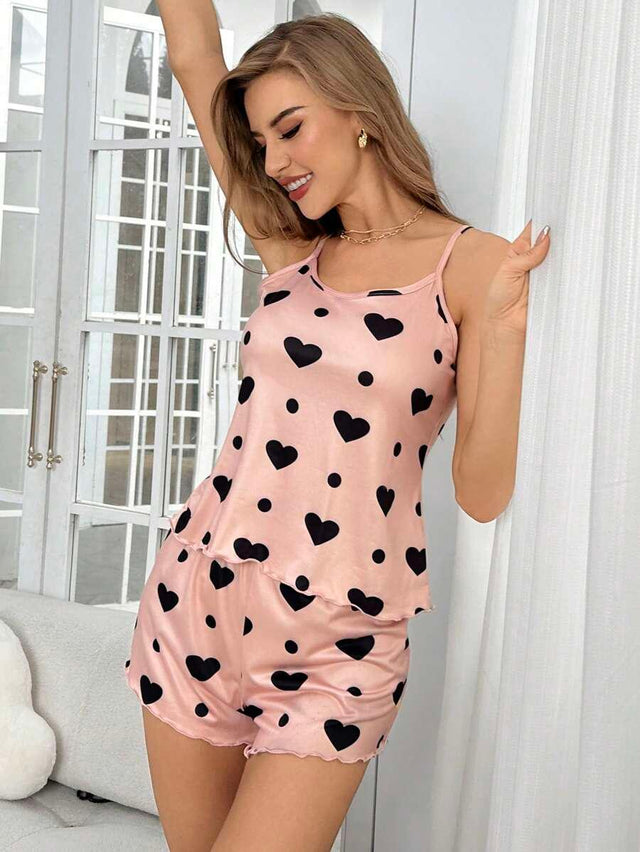 Sleeveless Camisole Heart Print Pajama Set - Aadima Nepal -online shopping Nepal - Fashion -Buy Clothing Online  in Nepal