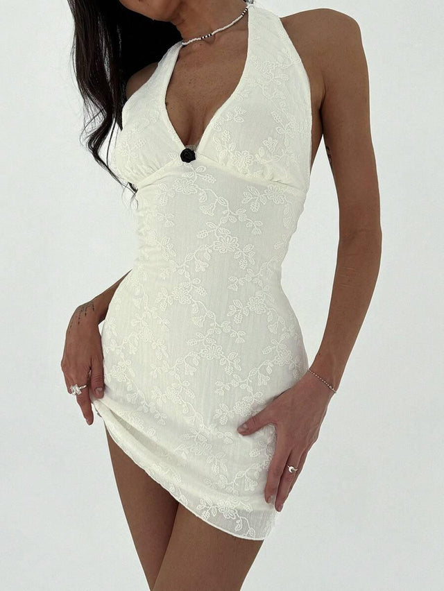 V-Neck White Mini Dress - Aadima Nepal -online shopping Nepal - Fashion -Buy Clothing Online  in Nepal