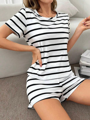 Black & White Stripe Women's Short Sleeve PJ Set - Aadima Nepal -online shopping Nepal - Fashion -Buy Clothing Online  in Nepal