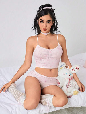 Small bow decor & floral print cami and panty set - Aadima Nepal -online shopping Nepal - Fashion -Buy Clothing Online  in Nepal