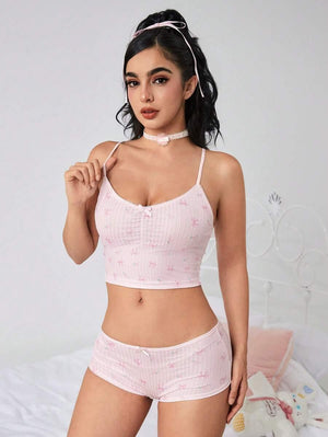 Small bow decor & floral print cami and panty set - Aadima Nepal -online shopping Nepal - Fashion -Buy Clothing Online  in Nepal