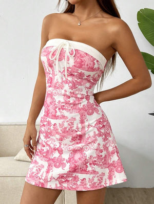 Pink Drawstring Tube Summer Dress - Aadima Nepal -online shopping Nepal - Fashion -Buy Clothing Online  in Nepal