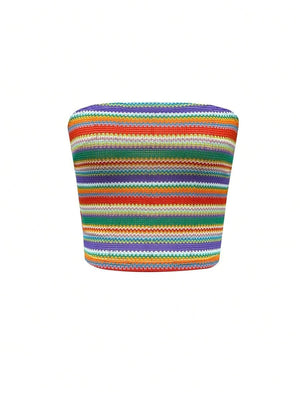 Summer Slim Fit Tube Top Colorful Stripes - Aadima Nepal -online shopping Nepal - Fashion -Buy Clothing Online  in Nepal