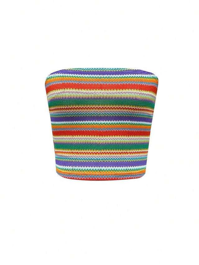 Summer Slim Fit Tube Top Colorful Stripes - Aadima Nepal -online shopping Nepal - Fashion -Buy Clothing Online  in Nepal